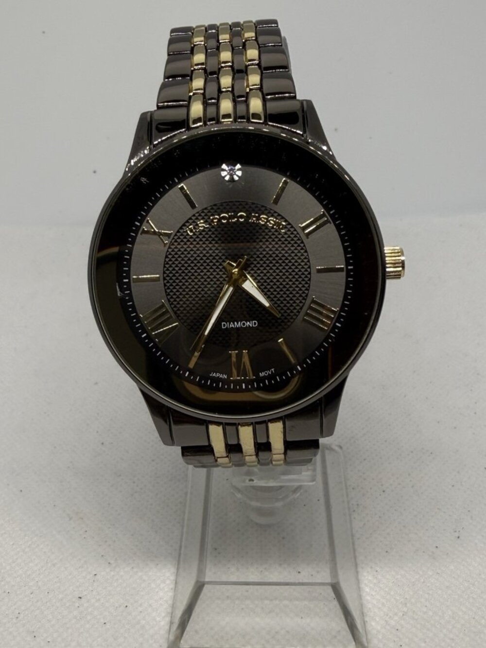 U.S. Polo Assn. USC80733WM Mens Black Dial Two-Tone Gunmetal Gold Quartz Watch